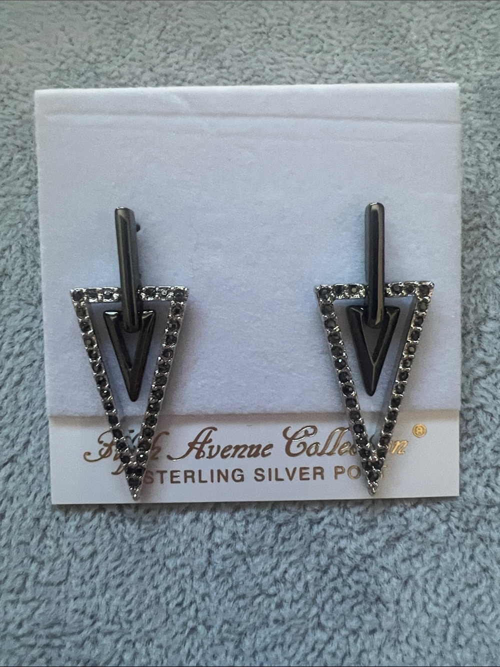 Sterling Silver Black Pave Triangular Drop Earrings